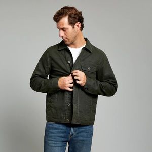 Flannel-lined Waxed Trucker Jacket - Olive - Large (Huckberry brand)